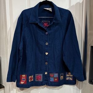 Vintage Women's Blue Denim Jacket with Embroidered Details